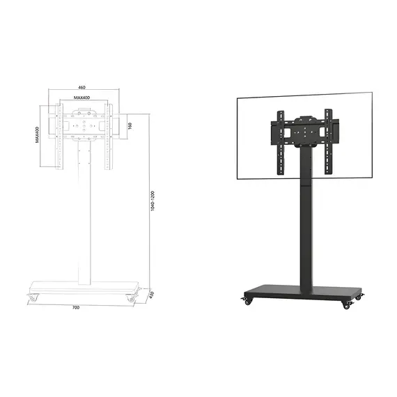 ტელევიზორის საკიდი Allscreen C1600, 26”-55”, TV Mount With Roller, Black , 5 image - Primestore.ge