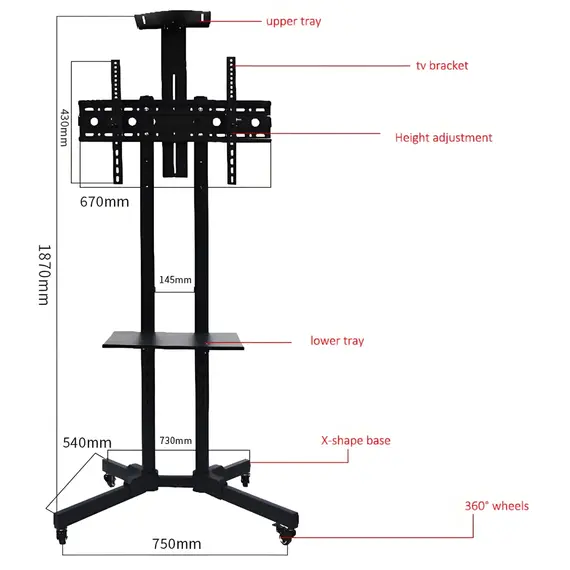 ტელევიზორის საკიდი Allscreen C1500, 32"-65", TV Mount With Roller, Black , 3 image - Primestore.ge