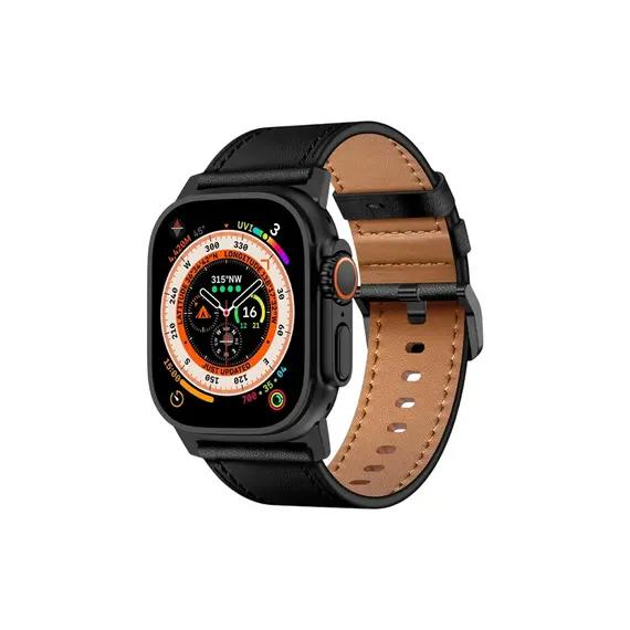 სმარტ საათის სამაჯური TVC Apple Watch 10 46mm / Ultra 2 / Ultra 49mm / 9 8 7 45mm / SE (2023) SE (2022) SE 6 5 4 44mm / 3 2 1 42mm Genuine Cow Leather Band - Black  - Primestore.ge
