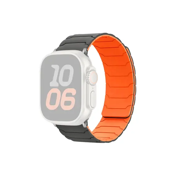 Smart Watch Strap TVC Silicone Strap for Apple Watch Series 10 Ultra 9 8 7 SE 6 5 4 3 2 1 46mm 49mm 45mm 44mm 42mm Magnetic Band - Grey+Orange, 2 image