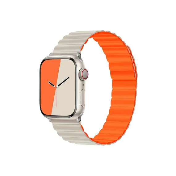 სმარტ საათის სამაჯური TVC KALEBOL Magnetic Watch Band for Apple Watch Series 10 9 8 7 SE 6 5 4 3 2 1 42mm 41mm 40mm 38mm Silicone Adjustable Strap - Starlight Orange  - Primestore.ge