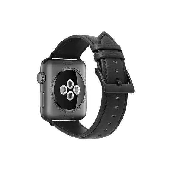 სმარტ საათის სამაჯური TVC Apple Watch 10 46mm / Ultra 2 / Ultra 49mm / 9 8 7 45mm / SE (2023) SE (2022) SE 6 5 4 44mm / 3 2 1 42mm Genuine Cow Leather Watch Band - Black  - Primestore.ge