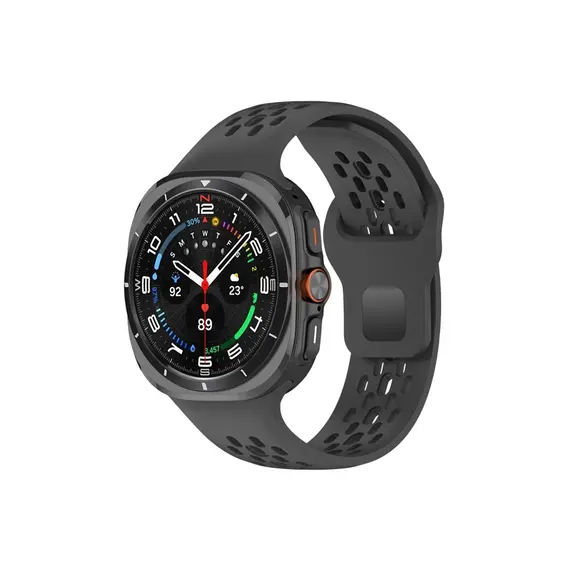 სმარტ საათის სამაჯური TVC Samsung Galaxy Watch Ultra 47mm Fluororubber Watch Band Multiple Holes Breathable Strap - Black  - Primestore.ge