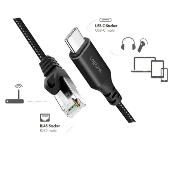 კაბელი Logilink CU0413 USB-C 3.2 to RJ45 (CAT6) Ethernet Cable Adapter 3m , 3 image - Primestore.ge