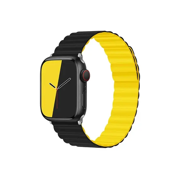 სმარტ საათის სამაჯური TVC KALEBOL Magnetic Watch Band for Apple Watch Series 10 9 8 7 SE 6 5 4 3 2 1 42mm 41mm 40mm 38mm Silicone Adjustable Strap - Black Yellow  - Primestore.ge