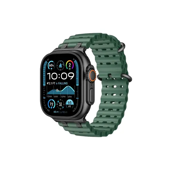 სმარტ საათის სამაჯური TVC Ocean Watch Strap for Apple Watch Series 10 Ultra 9 8 7 SE 6 5 4 3 2 1 46mm 49mm 45mm 44mm 42mm Silicone Band - Green+Black Buckle  - Primestore.ge