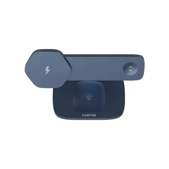პორტატული დამტენი CANYON wireless charger HEXAGON WCS-310 3in1DarkGrey/Blue , 3 image - Primestore.ge
