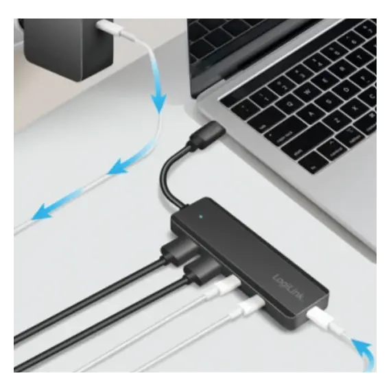 ადაპტერი Logilink UA0412 Ultra-slim USB-C Hub 4-ports 2xUSB3.2/2xUSB-C Black , 3 image - Primestore.ge