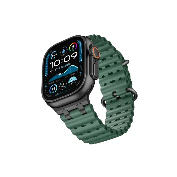 სმარტ საათის სამაჯური TVC Ocean Watch Strap for Apple Watch Series 10 Ultra 9 8 7 SE 6 5 4 3 2 1 46mm 49mm 45mm 44mm 42mm Silicone Band - Green+Black Buckle , 2 image - Primestore.ge