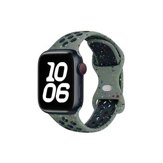 სმარტ საათის სამაჯური TVC KALEBOL Color Dots Silicone Strap for Apple Watch Series 10 9 8 7 SE 6 5 4 3 2 1 42mm 41mm 40mm 38mm Butterfly Buckle Band - Army Green  - Primestore.ge