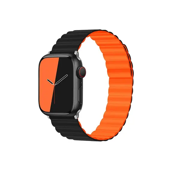 სმარტ საათის სამაჯური TVC KALEBOL Magnetic Watch Band for Apple Watch Series 10 9 8 7 SE 6 5 4 3 2 1 42mm 41mm 40mm 38mm Silicone Adjustable Strap - Black Orange  - Primestore.ge