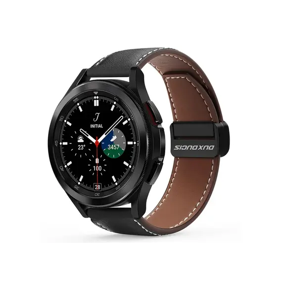 სმარტ საათის სამაჯური DUX DUCIS YA Series 43mm Genuine Cow Leather Strap 20mm Watch Band - Black  - Primestore.ge