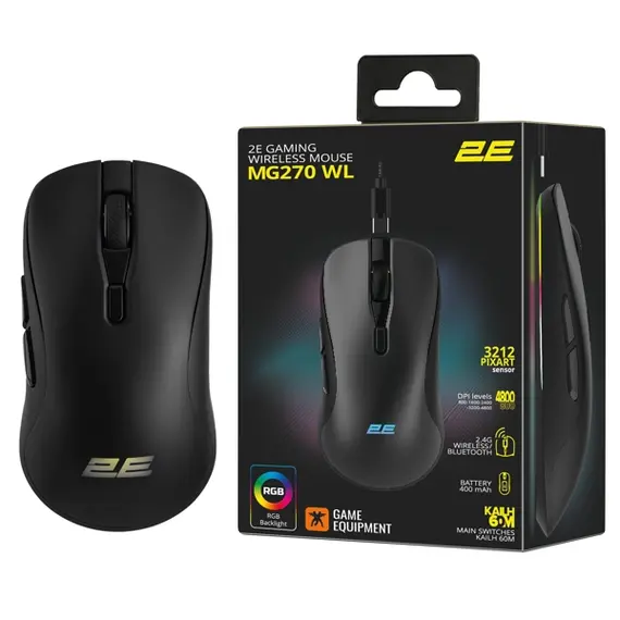 მაუსი 2E 2E-MG270UB-WL, Wireless, RGB, 2.4G, Bluetooth, Gaming Mouse, Black , 5 image - Primestore.ge