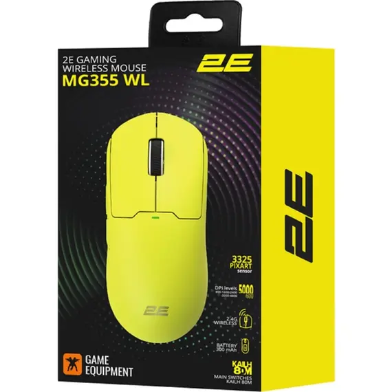 Mouse 2E 2E-MG355UYW-WL MG355 WL, Wireless, USB-A, Gaming Mouse, Yellow, 4 image