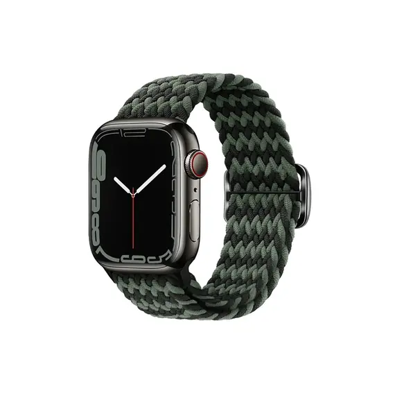 სმარტ საათის სამაჯური TVC Apple Watch Series 10 42mm / 9 8 7 41mm / SE (2023) SE (2022) SE 6 5 4 40mm / 3 2 1 38mm Watch Band Braided Nylon Strap - W-Shape Black+Green  - Primestore.ge