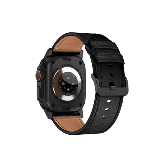 სმარტ საათის სამაჯური TVC Apple Watch 10 46mm / Ultra 2 / Ultra 49mm / 9 8 7 45mm / SE (2023) SE (2022) SE 6 5 4 44mm / 3 2 1 42mm Genuine Cow Leather Band - Black , 2 image - Primestore.ge