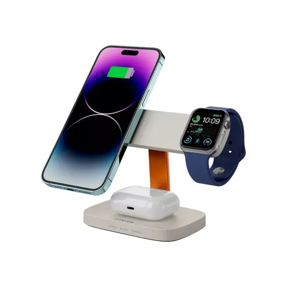 პორტატული დამტენი CANYON wireless charger HEXAGON WCS-310 3in1 LightGrey/Orange , 6 image - Primestore.ge