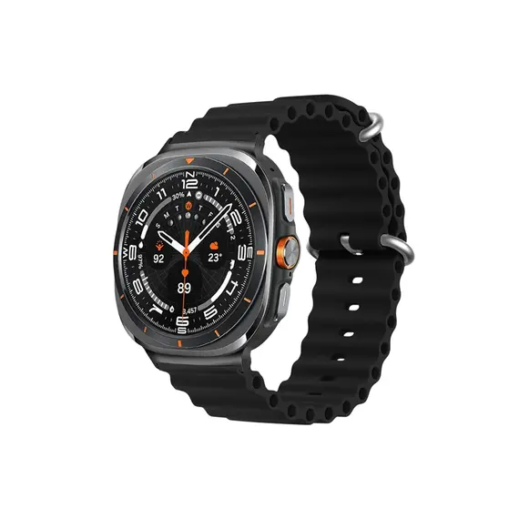 სმარტ საათის სამაჯური TVC Samsung Galaxy Watch Ultra 47mm Wavy Design Double Buckle Silicone Watch Band - Black  - Primestore.ge