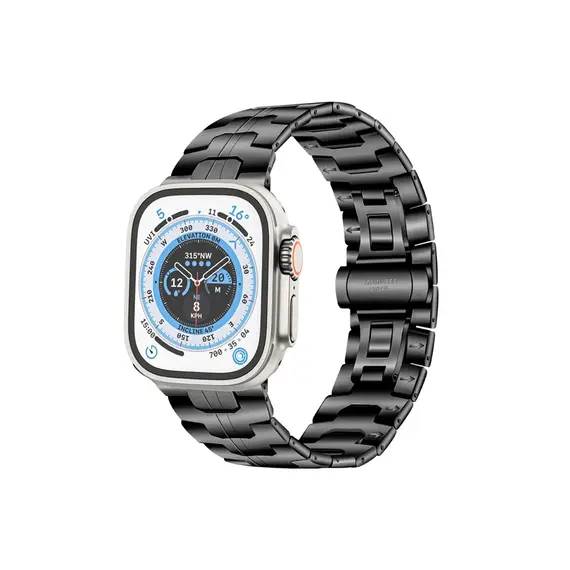 სმარტ საათის სამაჯური TVC Watch Strap for Apple Watch 10 46mm / Ultra 2 / Ultra 49mm / 9 8 7 45mm / SE (2023) SE (2022) SE 6 5 4 44mm / 3 2 1 42mm Stainless Steel Band - Black  - Primestore.ge