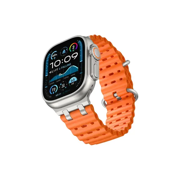 სმარტ საათის სამაჯური TVC Ocean Watch Strap for Apple Watch Series 10 Ultra 9 8 7 SE 6 5 4 3 2 1 46mm 49mm 45mm 44mm 42mm Silicone Band - Orange+Silver Buckle , 2 image - Primestore.ge