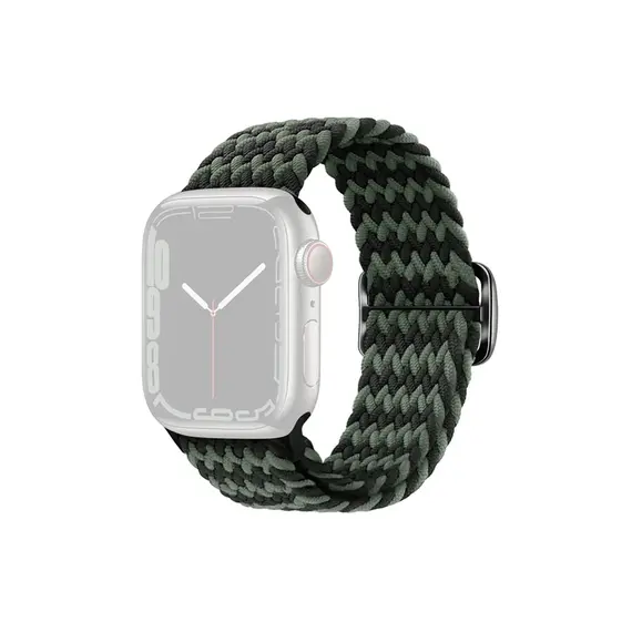 სმარტ საათის სამაჯური TVC Apple Watch Series 10 42mm / 9 8 7 41mm / SE (2023) SE (2022) SE 6 5 4 40mm / 3 2 1 38mm Watch Band Braided Nylon Strap - W-Shape Black+Green , 2 image - Primestore.ge