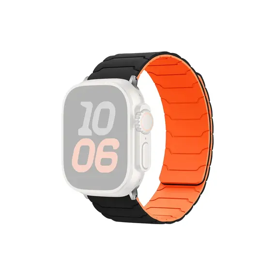 სმარტ საათის სამაჯური TVC Silicone Strap for Apple Watch Series 10 Ultra 9 8 7 SE 6 5 4 3 2 1 46mm 49mm 45mm 44mm 42mm Magnetic Band - Black+Orange , 2 image - Primestore.ge