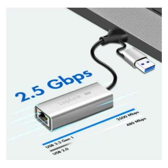 ადაპტერი Logilink UA0422 USB-A/-C to 2.5G Ethernet Adapter Grey , 2 image - Primestore.ge