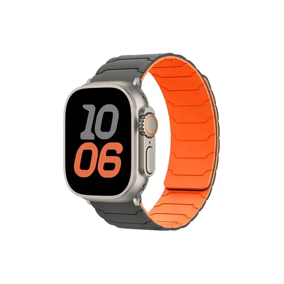 Smart Watch Strap TVC Silicone Strap for Apple Watch Series 10 Ultra 9 8 7 SE 6 5 4 3 2 1 46mm 49mm 45mm 44mm 42mm Magnetic Band - Grey+Orange