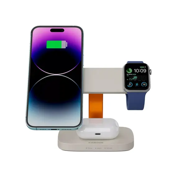 პორტატული დამტენი CANYON wireless charger HEXAGON WCS-310 3in1 LightGrey/Orange , 5 image - Primestore.ge