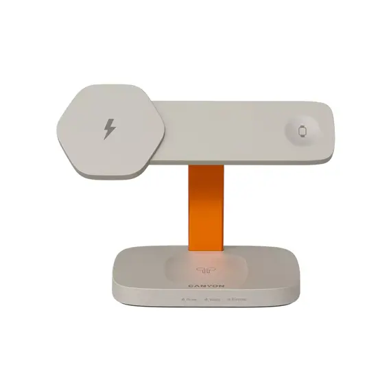 პორტატული დამტენი CANYON wireless charger HEXAGON WCS-310 3in1 LightGrey/Orange  - Primestore.ge