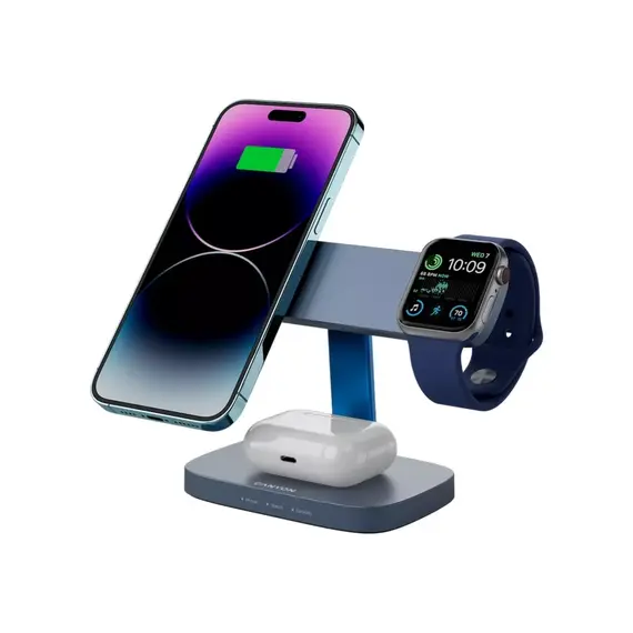 პორტატული დამტენი CANYON wireless charger HEXAGON WCS-310 3in1DarkGrey/Blue , 5 image - Primestore.ge