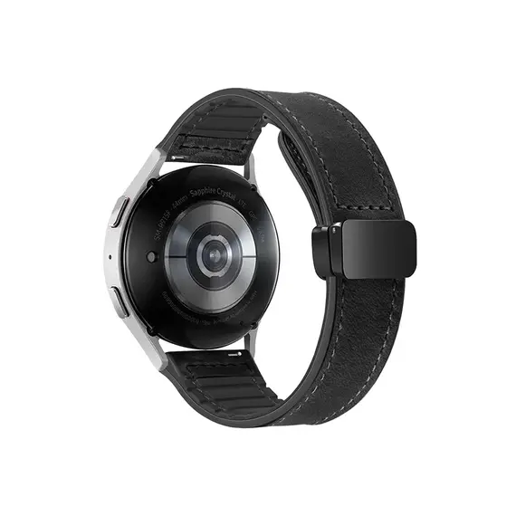 სმარტ საათის სამაჯური For Samsung Gear Sport / Huawei Watch GT 3 42mm Magnetic Genuine Cow Leather Watch Band, 20mm - Black  - Primestore.ge