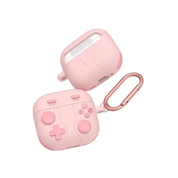 ყურსასმენის ქეისი TVC AirPods 4 Case Game Console Shape Earphones Silicone Shell with Carabiner - Pink  - Primestore.ge