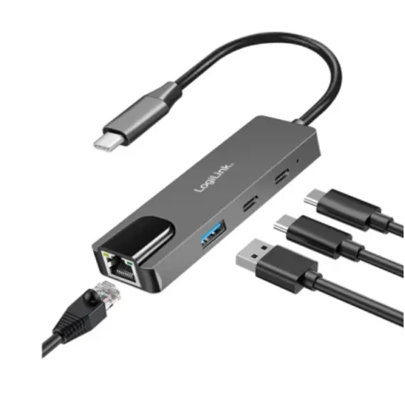 ადაპტერი Logilink UA0432 USB 3.2 Hub 3-port with 2.5G Gigabit Ethernet Adapter Space Grey , 2 image - Primestore.ge