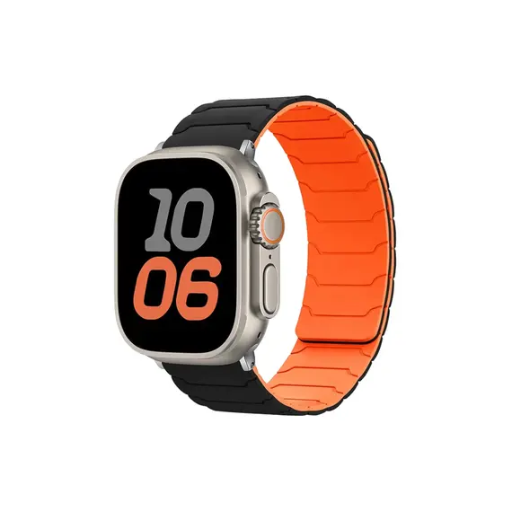 სმარტ საათის სამაჯური TVC Silicone Strap for Apple Watch Series 10 Ultra 9 8 7 SE 6 5 4 3 2 1 46mm 49mm 45mm 44mm 42mm Magnetic Band - Black+Orange  - Primestore.ge