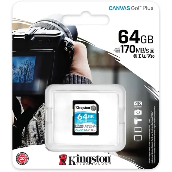 მეხსიერების ბარათი Kingston SDG3/64GB 64GB SDXC C10 UHS-I U3 R170/W70MB/s Canvas Go Plus , 2 image - Primestore.ge