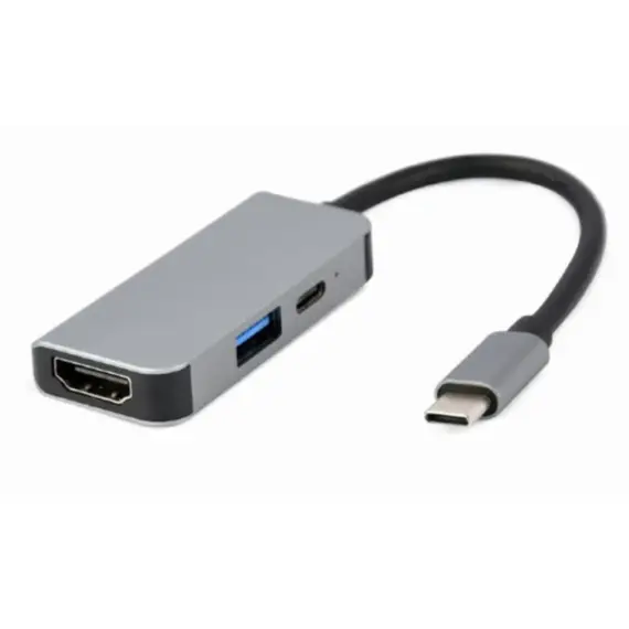 ადაპტერი Gembird A-CM-COMBO3-02 USB Type-C 3-in-1 multi-port adapter (USB port+HDMI +PD) Silver  - Primestore.ge
