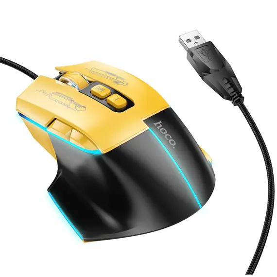 მაუსი HOCO GM31 Overlord luminous black yellow  - Primestore.ge