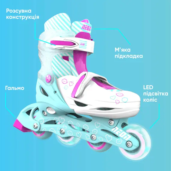 როლიკები NEON INLINE SKATES (SIZE 3-6) - NT08 (Teal Pink) , 2 image - Primestore.ge