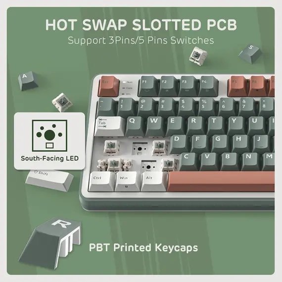 კლავიატურა Royal Kludge RK S98 RGB Mechanical Keyboard, Chartreuse switch, Smart Display, Hot Swappable, Type-C wired, Bluetooth 5.0, 2.4GHz, Camping , 3 image - Primestore.ge