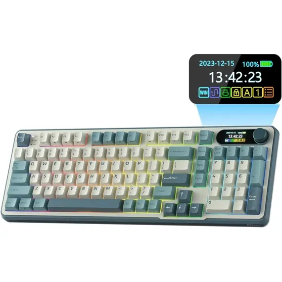 კლავიატურა Royal Kludge RK S98 RGB Mechanical Keyboard, Chartreuse switch, Smart Display, Hot Swappable, Type-C wired, Bluetooth 5.0, 2.4GHz, Light Cl , 2 image - Primestore.ge