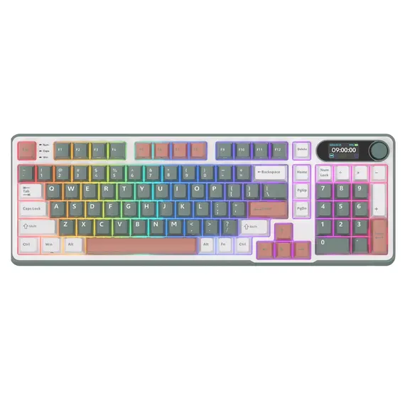 კლავიატურა Royal Kludge RK S98 RGB Mechanical Keyboard, Chartreuse switch, Smart Display, Hot Swappable, Type-C wired, Bluetooth 5.0, 2.4GHz, Camping  - Primestore.ge