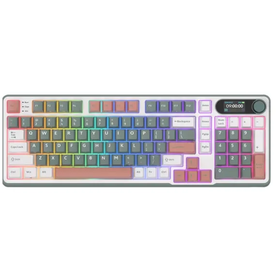 კლავიატურა Royal Kludge RK S98 RGB Mechanical Keyboard, Brown switch, Smart Display, Hot Swappable, Type-C wired, Bluetooth 5.0, 2.4GHz, Camping  - Primestore.ge