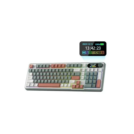 კლავიატურა Royal Kludge RK S98 RGB Mechanical Keyboard, Chartreuse switch, Smart Display, Hot Swappable, Type-C wired, Bluetooth 5.0, 2.4GHz, Camping , 2 image - Primestore.ge