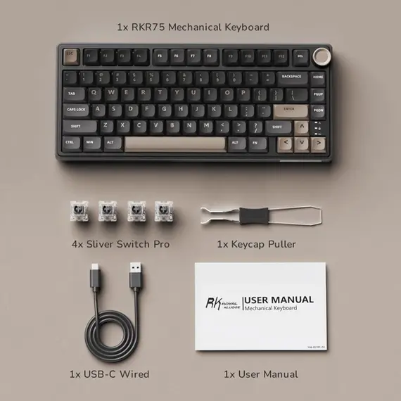კლავიატურა Royal Kludge RK R75 RGB Mechanical Keyboard, Brown switch, Hot Swappable, Type-C wired, Phantom , 5 image - Primestore.ge