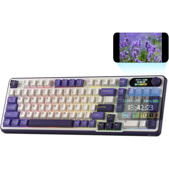 კლავიატურა Royal Kludge RK S98 RGB Mechanical Keyboard, Brown switch, Smart Display, Hot Swappable, Type-C wired, Bluetooth 5.0, 2.4GHz, Blackberry , 2 image - Primestore.ge