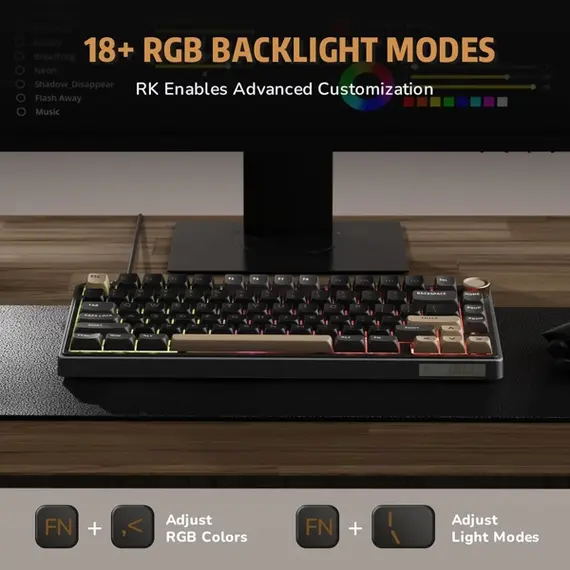 კლავიატურა Royal Kludge RK R75 RGB Mechanical Keyboard, Brown switch, Hot Swappable, Type-C wired, Phantom , 3 image - Primestore.ge