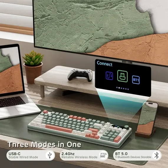 კლავიატურა Royal Kludge RK S98 RGB Mechanical Keyboard, Brown switch, Smart Display, Hot Swappable, Type-C wired, Bluetooth 5.0, 2.4GHz, Camping , 5 image - Primestore.ge