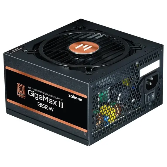 კვების ბლოკი Zalman PSU Gigamax 3  (850W), 88%, 80+ Bronze, 120mm, 1xMB 24pin(20+4), 2xCPU (8pin(4+4)+8pin), 3xMolex, 6xSATA, 4xPCIe 8pin(6+2), 1x12VHPWR, Semi Modular  - Primestore.ge