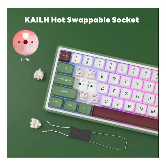 კლავიატურა Royal Kludge RK R65 RGB Mechanical Keyboard, Chartreuse switch, Hot Swappable, Type-C wired, Green sand , 5 image - Primestore.ge